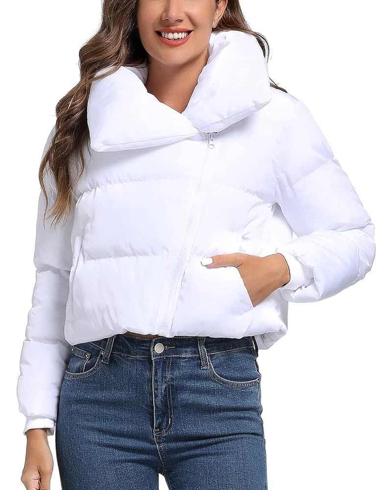 Women's Winter Short Puffer Jacket Lightweight Cropped Jacket Short Puffy Winter Coats for Women Bubble Coat White $11.58 Jac...