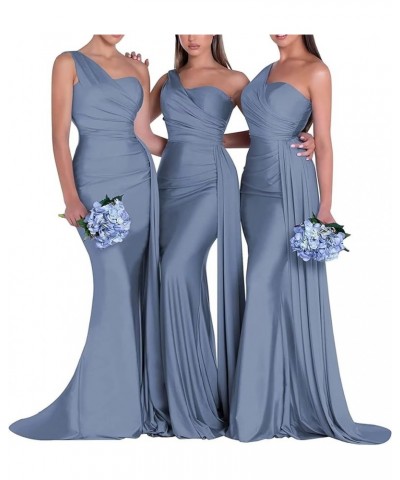 Bridesmaid Dresses One Shoulder Mermaid Satin Prom Dresses Wedding Party Dress Formal Evening Gowns Dusty Blue $35.09 Dresses