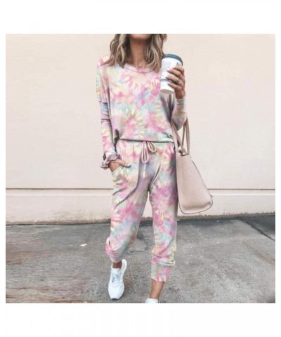 Two Piece Outfits For Women Jogging Suits Fall Winter Long Sleeve Sweatsuits Sets Pant Tie-Dye Hooded Sweatsuits Tracksuits P...