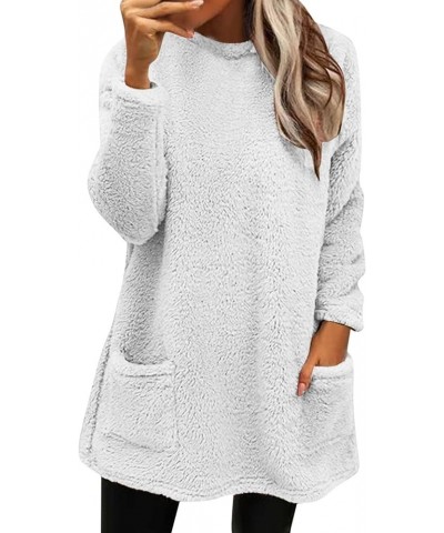 Sweatshirt For Women Fall Winter Plus Size Loose Casual Solid Crewneck Long Sleeve Fleece Warm Pullover Top White $8.22 Uniforms