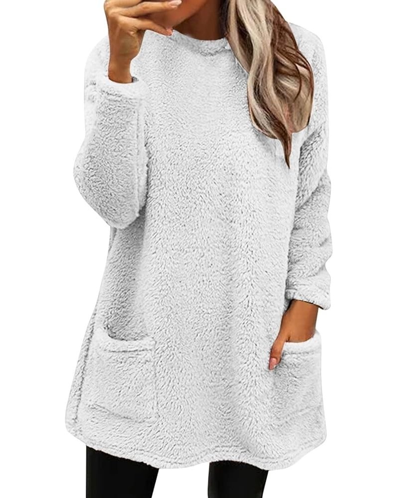 Sweatshirt For Women Fall Winter Plus Size Loose Casual Solid Crewneck Long Sleeve Fleece Warm Pullover Top White $8.22 Uniforms