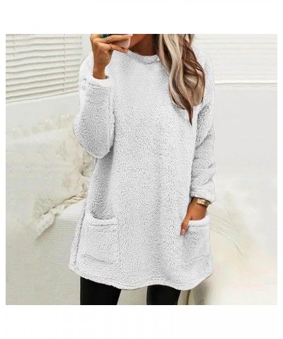 Sweatshirt For Women Fall Winter Plus Size Loose Casual Solid Crewneck Long Sleeve Fleece Warm Pullover Top White $8.22 Uniforms