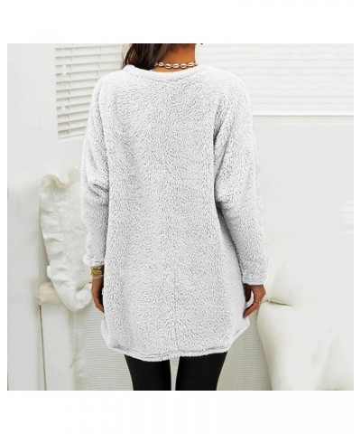 Sweatshirt For Women Fall Winter Plus Size Loose Casual Solid Crewneck Long Sleeve Fleece Warm Pullover Top White $8.22 Uniforms