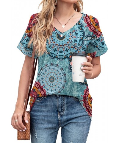 Women's Short Sleeve V-Neck Shirts Loose Casual Tee T-Shirt Basic Tops B-01 Fp Mix Blue $8.66 T-Shirts