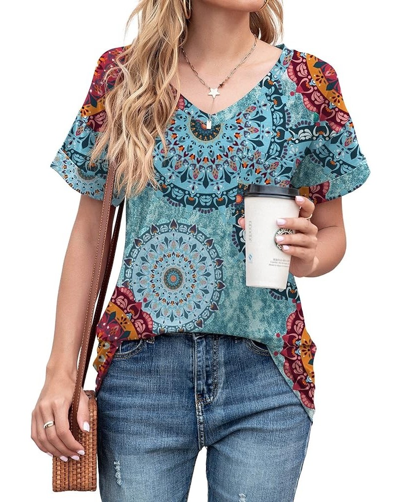 Women's Short Sleeve V-Neck Shirts Loose Casual Tee T-Shirt Basic Tops B-01 Fp Mix Blue $8.66 T-Shirts