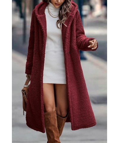 Women's Fashion Winter Coats Fuzzy Fleece Long Hooded Jackets Button Down Faux Fur Warm Outerwear Wine Red $35.00 Coats