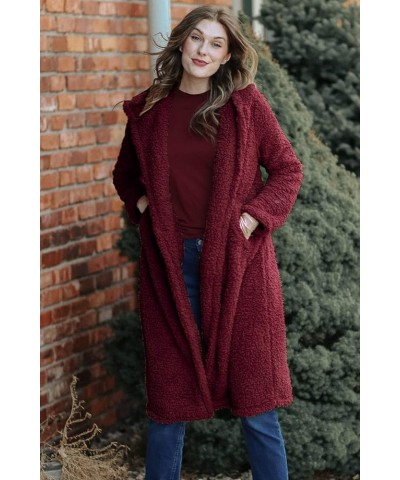 Women's Fashion Winter Coats Fuzzy Fleece Long Hooded Jackets Button Down Faux Fur Warm Outerwear Wine Red $35.00 Coats