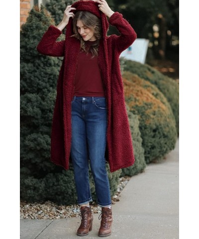 Women's Fashion Winter Coats Fuzzy Fleece Long Hooded Jackets Button Down Faux Fur Warm Outerwear Wine Red $35.00 Coats