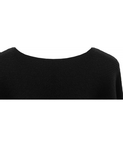 Boat Neck Batwing Sleeves Dolman Knitted Sweaters and Pullovers Tops for Women Black $14.49 Sweaters