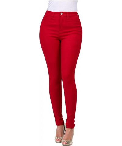 Women's High-Rise Skinny Jean Classic High Waisted Plus Size Pull On Stretch Jeggings with Pockets Red $15.95 Jeans
