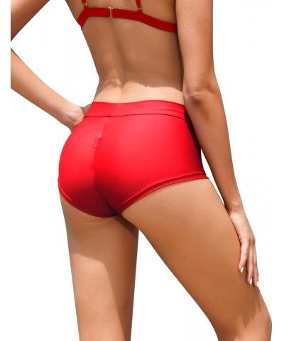 Ruched Scrunch Butt Bikini Bottoms Mid Rise boy Short Swim Bottoms Bathing Suit Bottoms for Women Full Coverage Red $11.65 Sw...