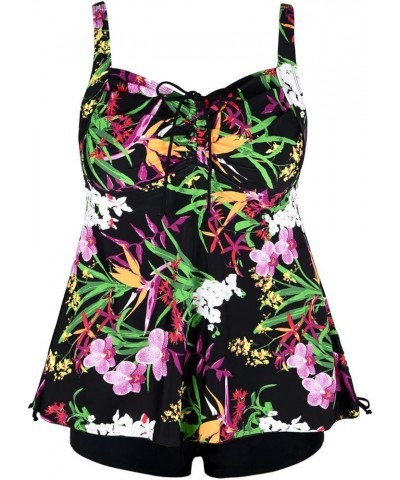 Women Plus Size Bathing Suits Paisley Print Two Piece Swimsuit Tankini Swimwear Black&floral $17.63 Swimsuits