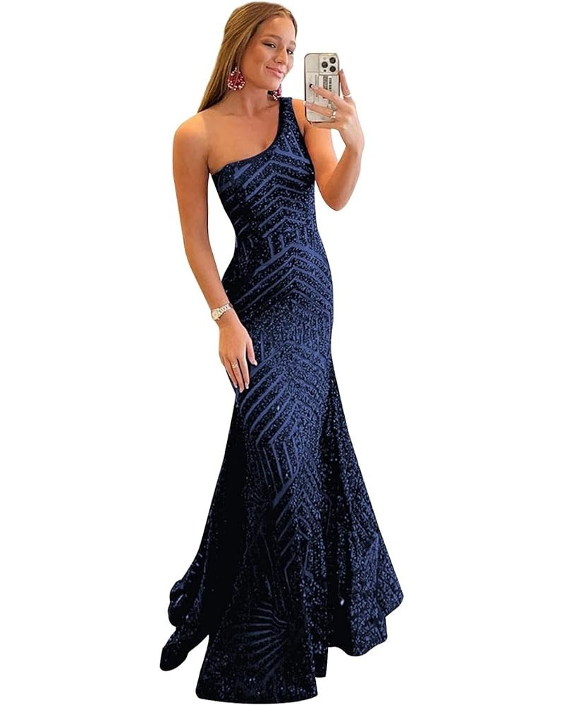 Womens One Shoulder Sequin Mermaid Corset Prom Dresses for Teens Sparkly Long Formal Evening Ball Gown ZN012 Navy Blue $30.54...