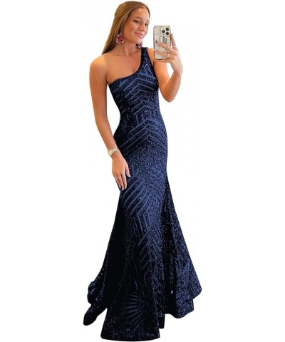 Womens One Shoulder Sequin Mermaid Corset Prom Dresses for Teens Sparkly Long Formal Evening Ball Gown ZN012 Navy Blue $30.54...