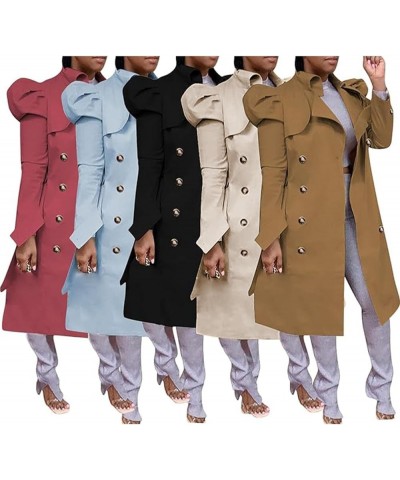 Trench Coats for Women Double Breasted Open Front Long Cardigan Fall Jacket with Pockets Khaki $22.72 Coats