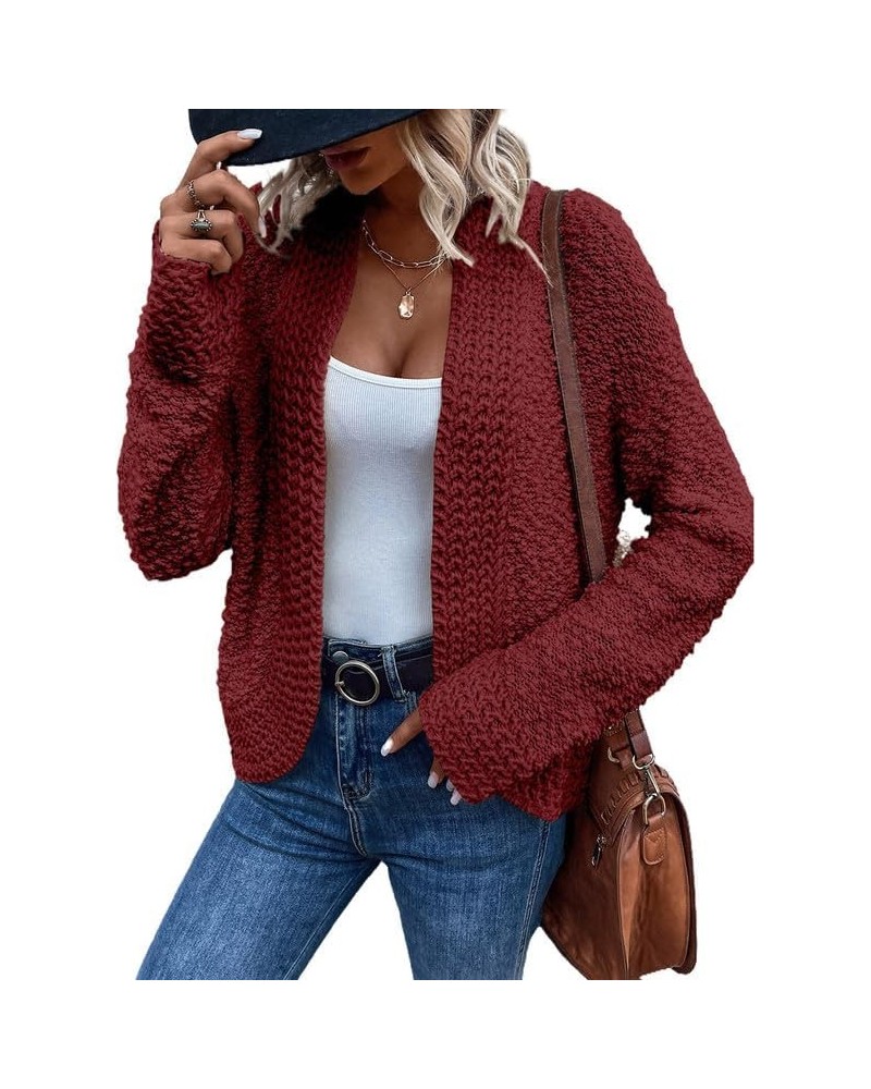 Women's 2024 Fashion Casual Open Front Long Sleeve Chunky Knit Cardigans Sweaters Outerwear Coats Red $23.33 Sweaters