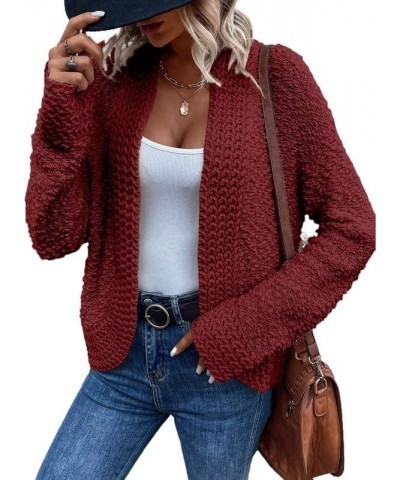 Women's 2024 Fashion Casual Open Front Long Sleeve Chunky Knit Cardigans Sweaters Outerwear Coats Red $23.33 Sweaters