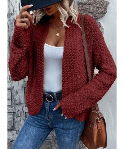 Women's 2024 Fashion Casual Open Front Long Sleeve Chunky Knit Cardigans Sweaters Outerwear Coats Red $23.33 Sweaters