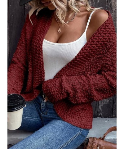 Women's 2024 Fashion Casual Open Front Long Sleeve Chunky Knit Cardigans Sweaters Outerwear Coats Red $23.33 Sweaters