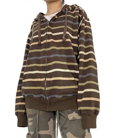Women Zip Up Hoodies Casual Long Sleeve Star/Striped Sweatshirt Y2k Vintage Jacket With Pockets Fall Streetwear Brown*2 $15.6...