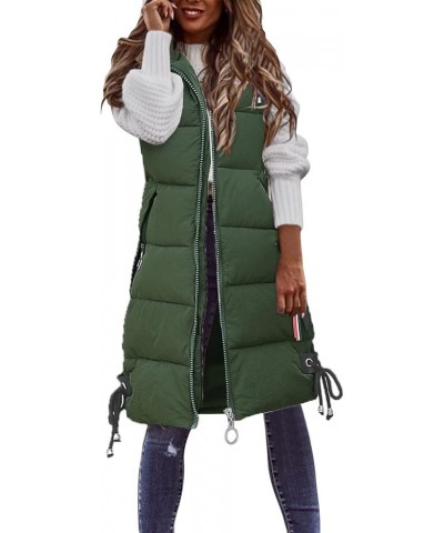 Long with Hood Outdoor Vest Down Women's Jacket Quilted Coat Sleeveless Jacket Winter Light Weight Sweaters Y-green $16.05 Vests