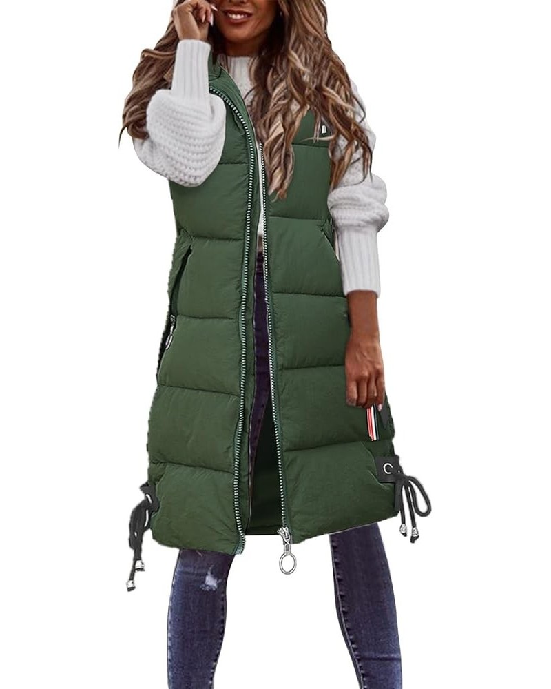 Long with Hood Outdoor Vest Down Women's Jacket Quilted Coat Sleeveless Jacket Winter Light Weight Sweaters Y-green $16.05 Vests