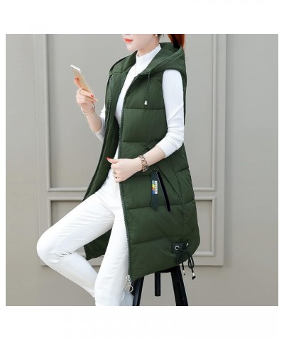 Long with Hood Outdoor Vest Down Women's Jacket Quilted Coat Sleeveless Jacket Winter Light Weight Sweaters Y-green $16.05 Vests