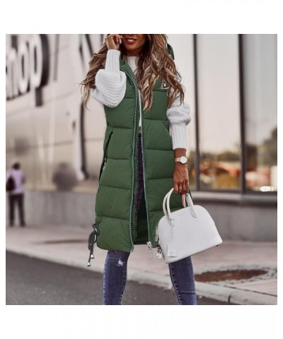 Long with Hood Outdoor Vest Down Women's Jacket Quilted Coat Sleeveless Jacket Winter Light Weight Sweaters Y-green $16.05 Vests