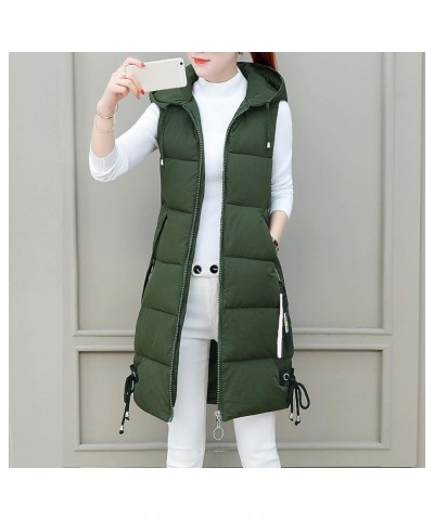 Long with Hood Outdoor Vest Down Women's Jacket Quilted Coat Sleeveless Jacket Winter Light Weight Sweaters Y-green $16.05 Vests