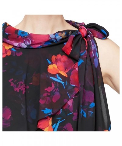 Women's Jewel-Strap Tiered Cocktail Party Dress (Petite and Regular) Black Multi Floral $46.31 Dresses