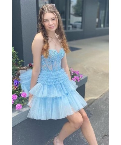 Strapless Corset Homecoming Dress for Teens 2023 Short Tiered Ruffles Prom Dress Glitter Tullle Cocktail Gown Mustard Yellow ...