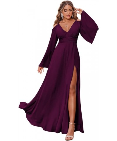 Women's Chiffon Bridesmaid Dress with Sleeves Long Fall Formal Dress Plum $37.92 Dresses