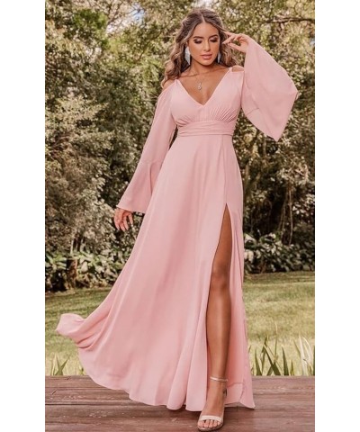 Women's Chiffon Bridesmaid Dress with Sleeves Long Fall Formal Dress Plum $37.92 Dresses