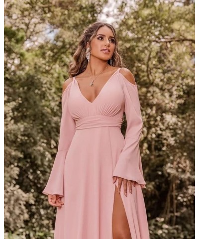 Women's Chiffon Bridesmaid Dress with Sleeves Long Fall Formal Dress Plum $37.92 Dresses