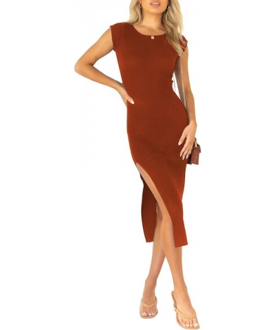Women's Sleeveless High Slit Bodycon Causal Dress Summer Beach Party Vacation Tank Maxi Dresses Z Brown $21.72 Dresses