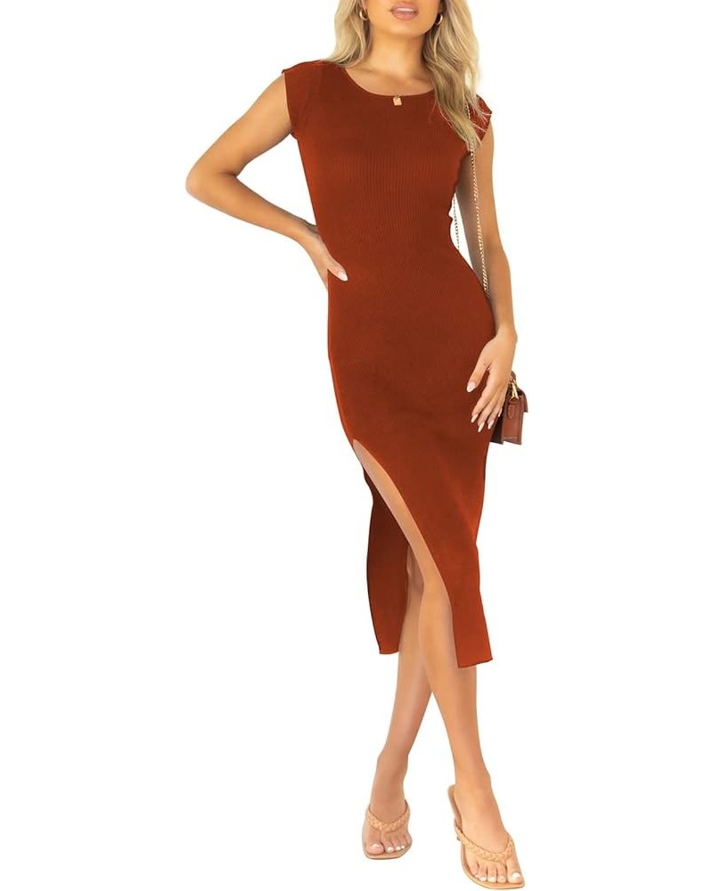 Women's Sleeveless High Slit Bodycon Causal Dress Summer Beach Party Vacation Tank Maxi Dresses Z Brown $21.72 Dresses