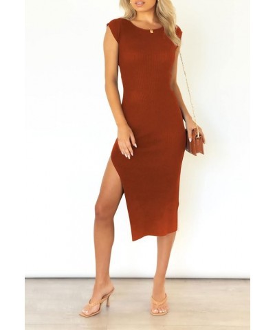 Women's Sleeveless High Slit Bodycon Causal Dress Summer Beach Party Vacation Tank Maxi Dresses Z Brown $21.72 Dresses