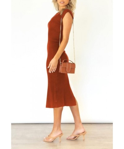 Women's Sleeveless High Slit Bodycon Causal Dress Summer Beach Party Vacation Tank Maxi Dresses Z Brown $21.72 Dresses