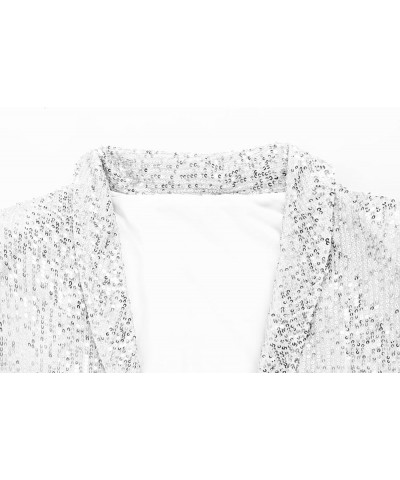 Womens Sequin Blazer Casual Long Sleeve Open Front Sparkle Blazer Jacket Silver $18.33 Suits