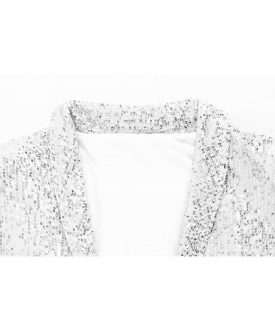 Womens Sequin Blazer Casual Long Sleeve Open Front Sparkle Blazer Jacket Silver $18.33 Suits