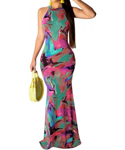 Women's Sexy Floral Print Sleeveless Boho Beach Long Maxi Party Bodycon Dresses Tie Dye Green $21.77 Dresses