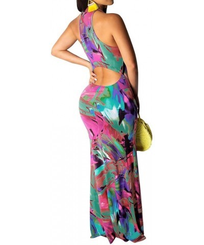 Women's Sexy Floral Print Sleeveless Boho Beach Long Maxi Party Bodycon Dresses Tie Dye Green $21.77 Dresses