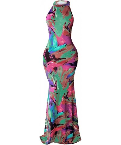 Women's Sexy Floral Print Sleeveless Boho Beach Long Maxi Party Bodycon Dresses Tie Dye Green $21.77 Dresses