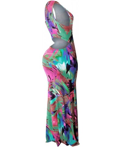 Women's Sexy Floral Print Sleeveless Boho Beach Long Maxi Party Bodycon Dresses Tie Dye Green $21.77 Dresses