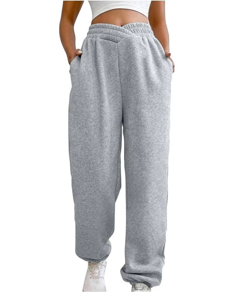 Crossover High Waisted Sweatpants for Women Asymmetrical Cross V Waist Pants Baggy Lounge Running Jogger with Pocket Gray $11...