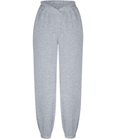 Crossover High Waisted Sweatpants for Women Asymmetrical Cross V Waist Pants Baggy Lounge Running Jogger with Pocket Gray $11...