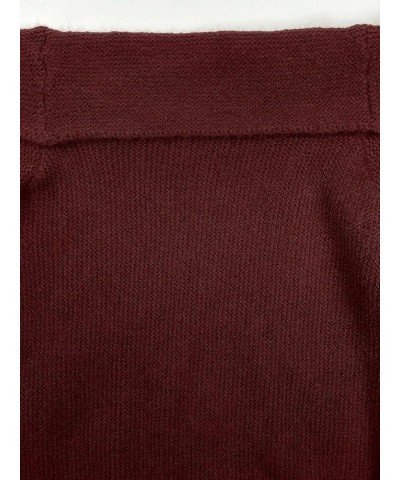 Women's Twist Off Shoulder Ribbed Long Sleeve Fitted Knit Crop Top Sweater Burgundy $20.87 Sweaters