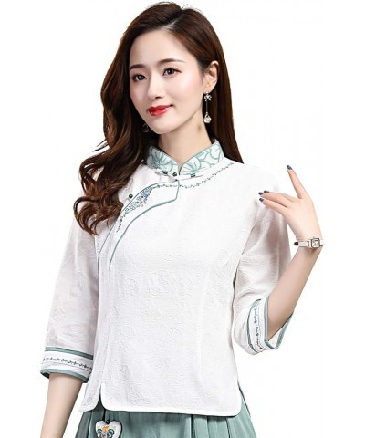 3/4 Sleeve Women's Chinese Top Linen Blouse Qipao Shirt 2830 Green $12.80 Tops