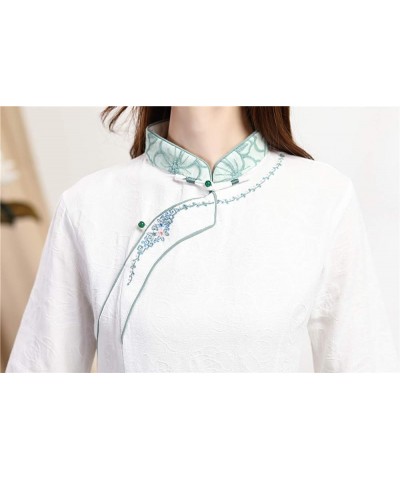 3/4 Sleeve Women's Chinese Top Linen Blouse Qipao Shirt 2830 Green $12.80 Tops