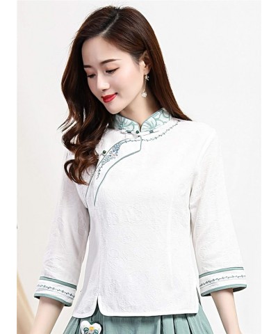 3/4 Sleeve Women's Chinese Top Linen Blouse Qipao Shirt 2830 Green $12.80 Tops